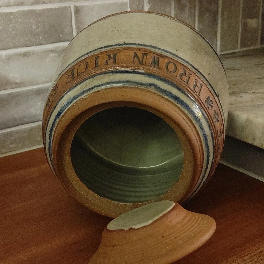 Artisan Ceramic Canister Gray, Mocca, & Blue
